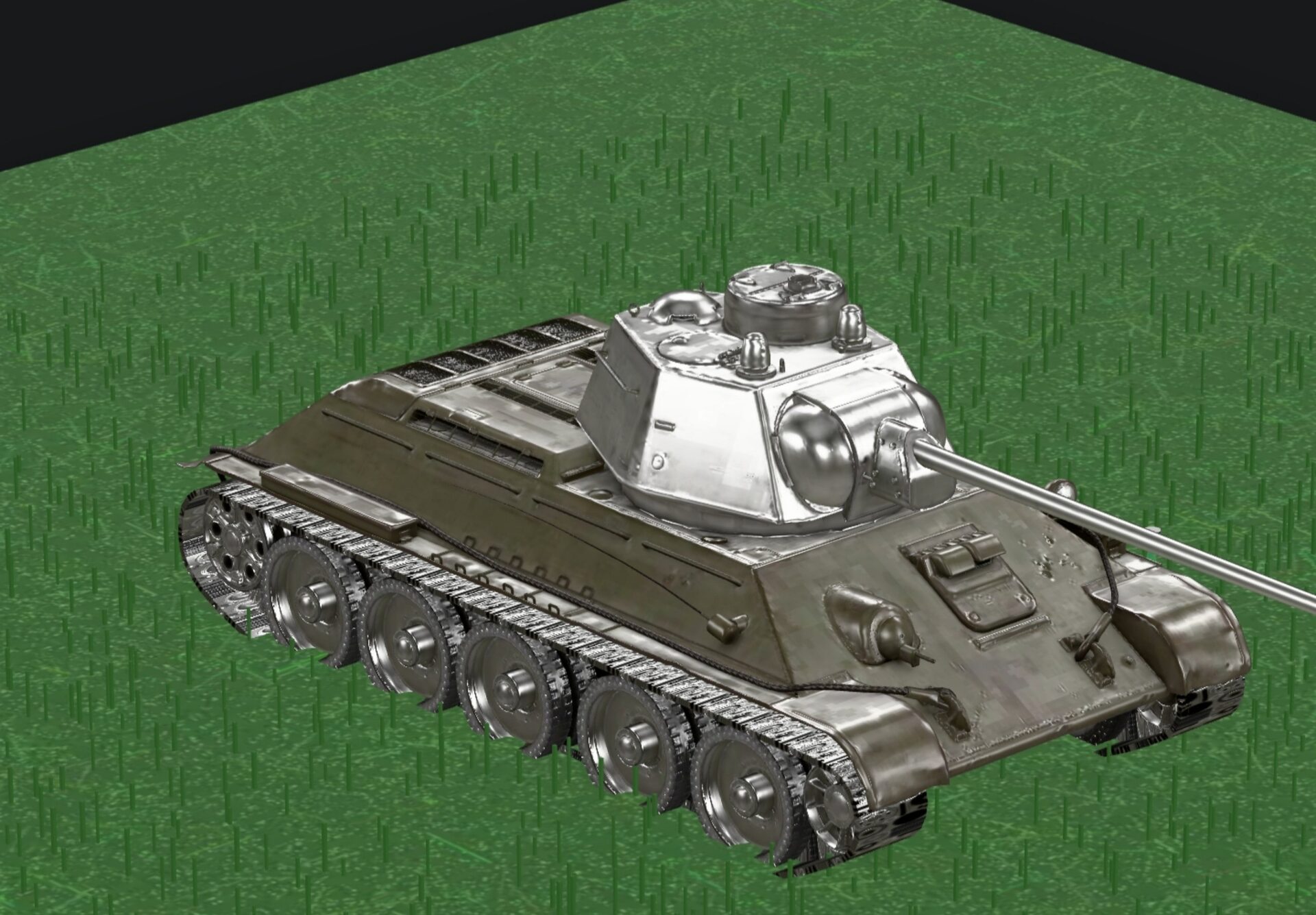 Т-34 — 3D-рендер: крашеный корпус, полированная башня, трава